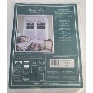 Heritage Lace Curtains Vintage Rose Cross Stitch Tier 60" x 30" White NOS Sealed